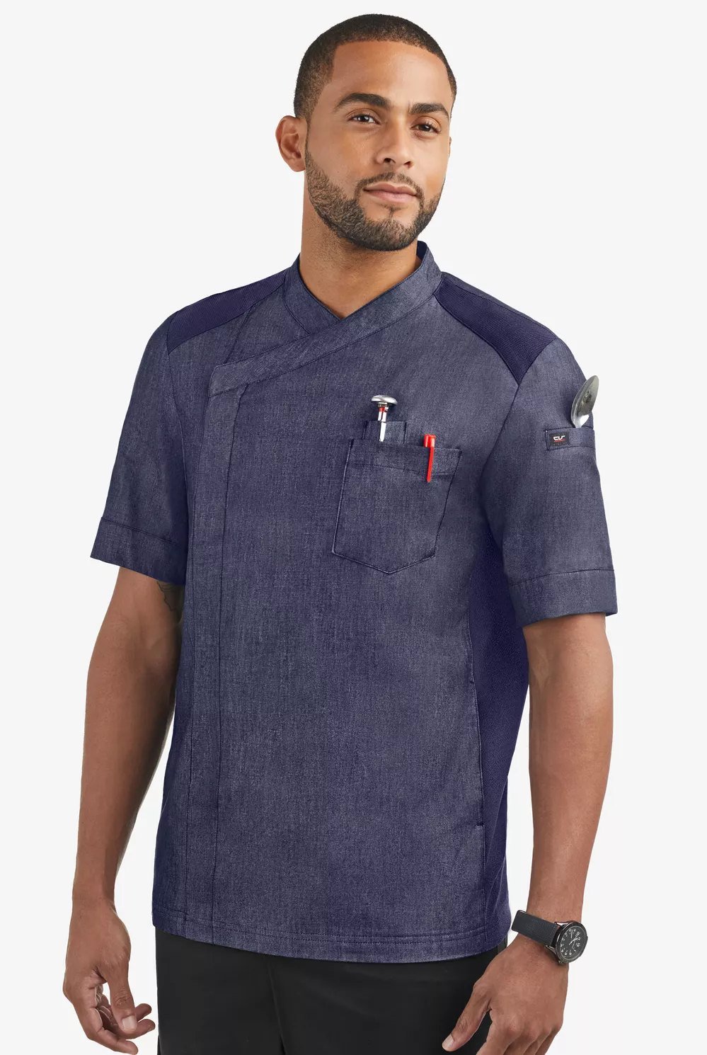 Chaqueta ejecutiva chambray con cierre y malla