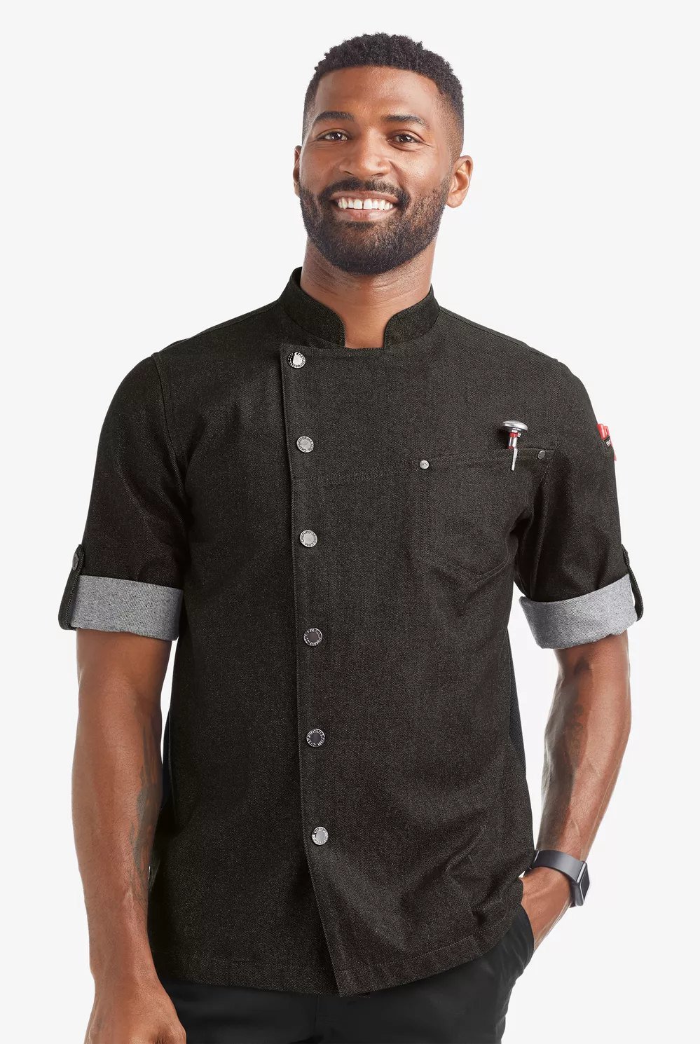Chaqueta ejecutiva de mezclilla de manga enrollable con malla técnica para hombre