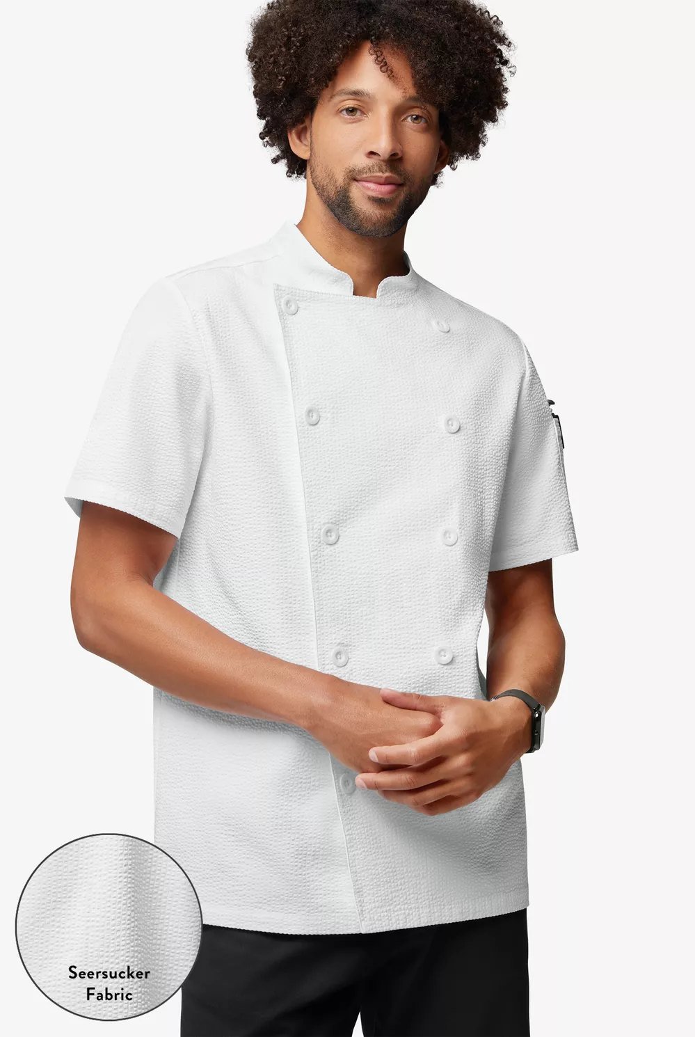 Chaqueta convertible de seersucker elástico de manga corta para hombre