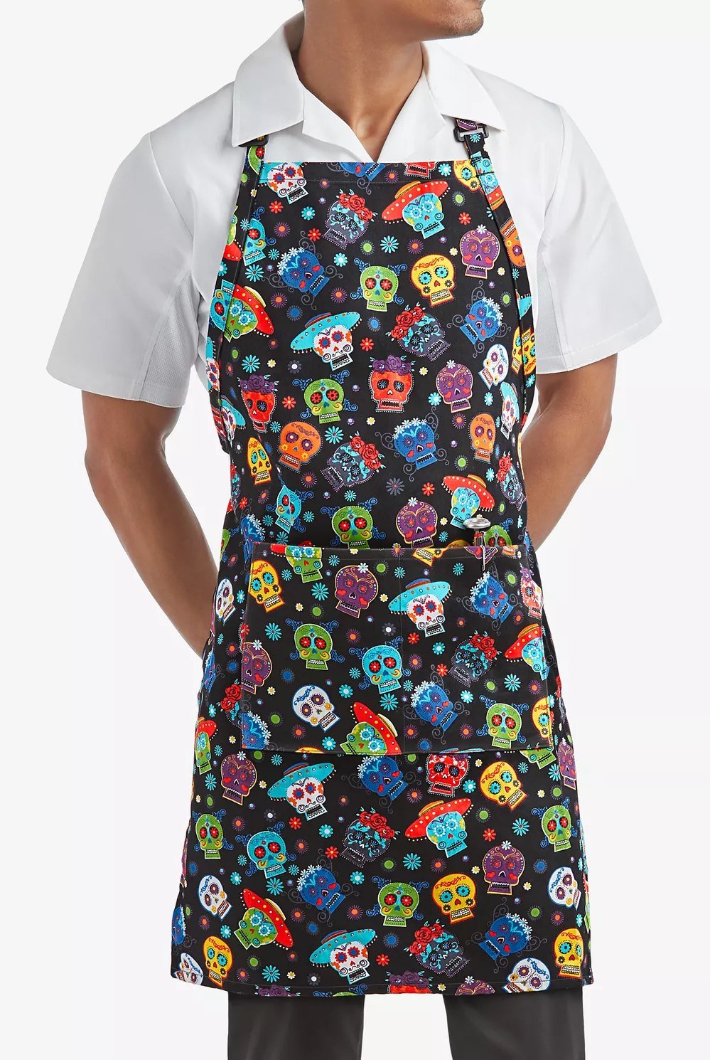 Mandil de peto ajustable con 2 bolsillos – estampado Calavera