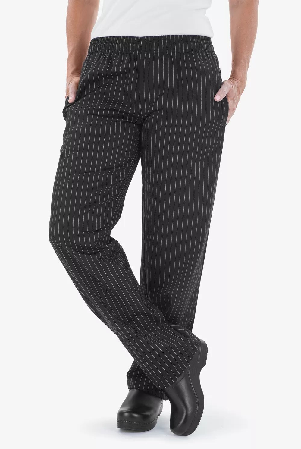 Pantalón baggy de chef para mujer – rayas finas