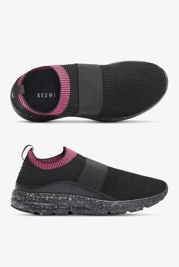 Tenis slip-on antideslizante KESWI negro/fucsia