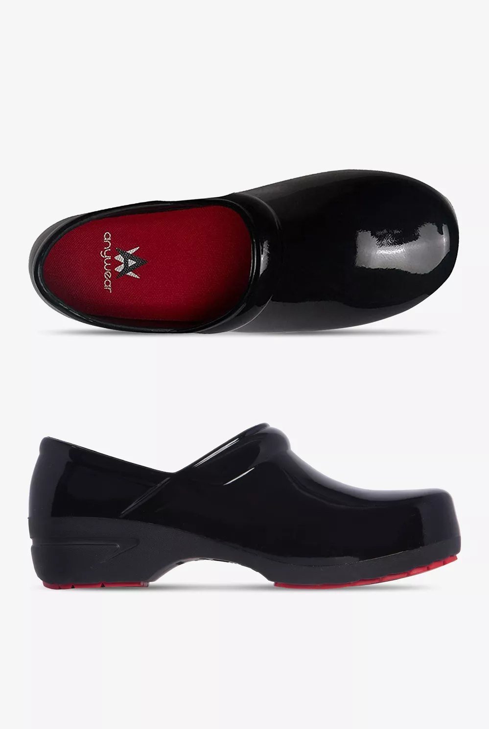 Zuecos antideslizantes de charol negro para mujer Anywear Angel